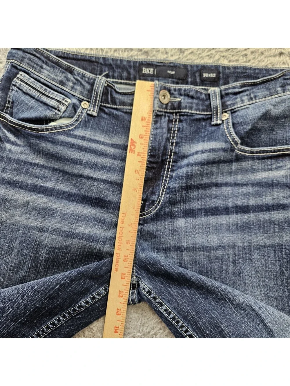 BKE TYLER Jeans Men Straight Leg 36x32 (Fits 36x31) Whiskering Stretch Denim
